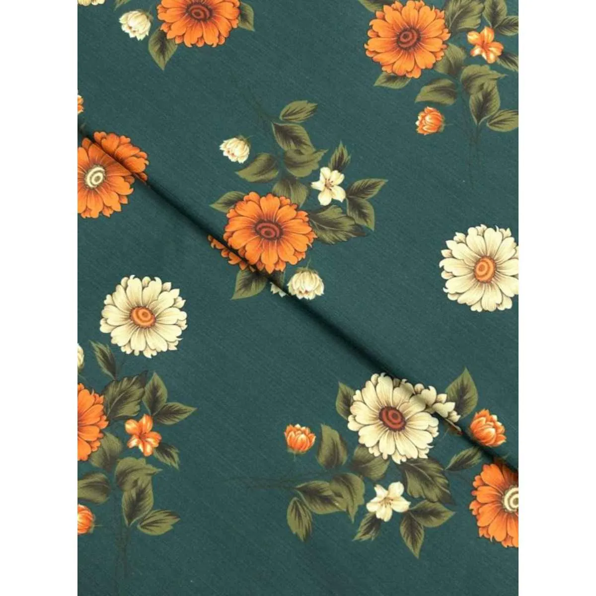 Orange And Cream Floral Printed Silk Fabric