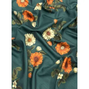 Orange And Cream Floral Printed Silk Fabric