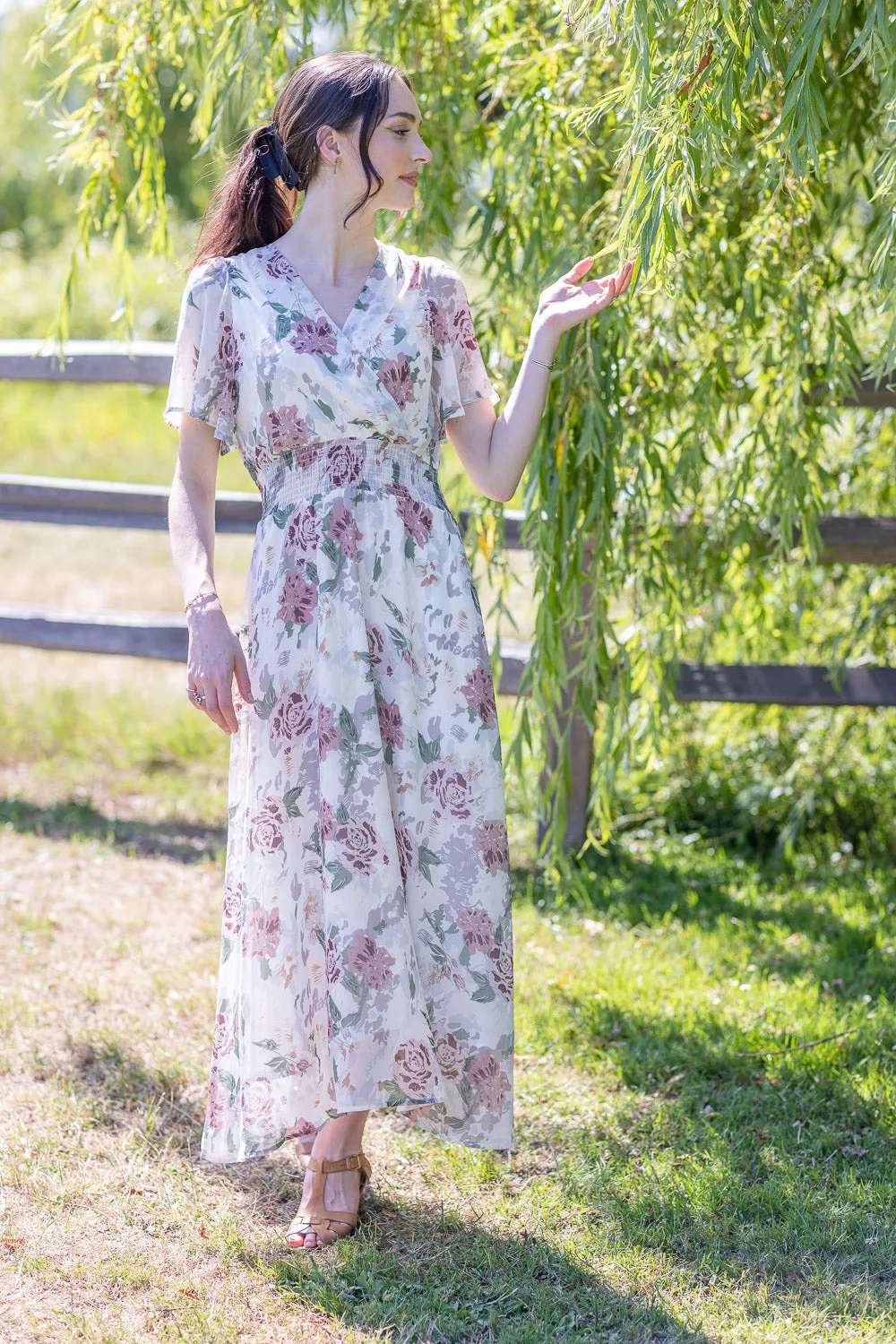 Papillon PD16635 White Floral Short Sleeve Maxi Dress