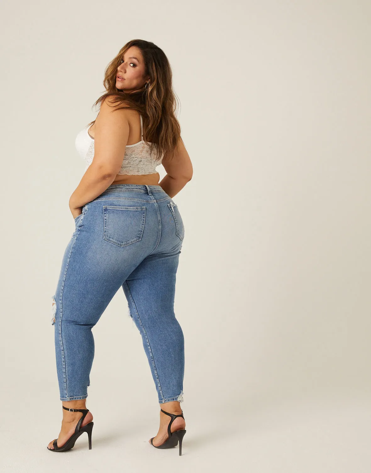 Plus Size Ripped Skinny Mom Jeans