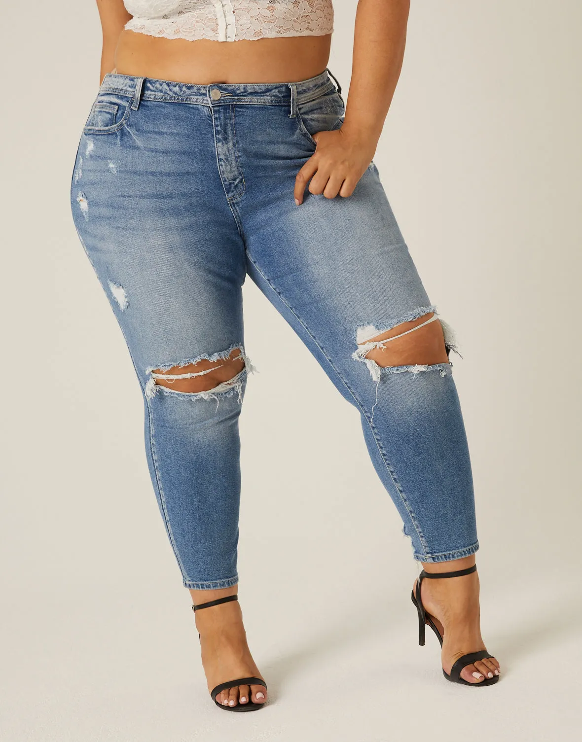 Plus Size Ripped Skinny Mom Jeans