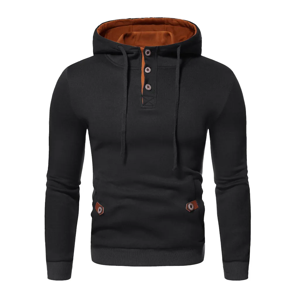 Pocket Design Slim Fit Long Sleeve Casual Hoodies for Men 6748