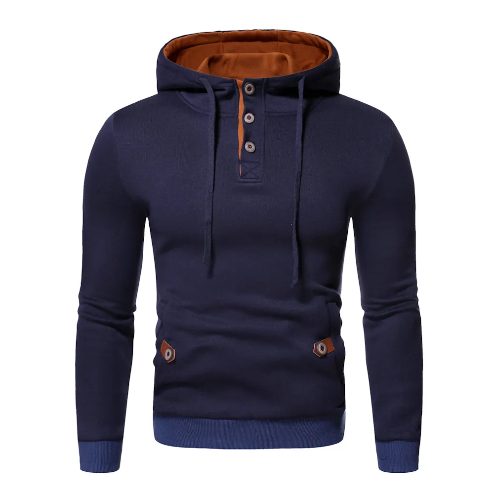 Pocket Design Slim Fit Long Sleeve Casual Hoodies for Men 6748