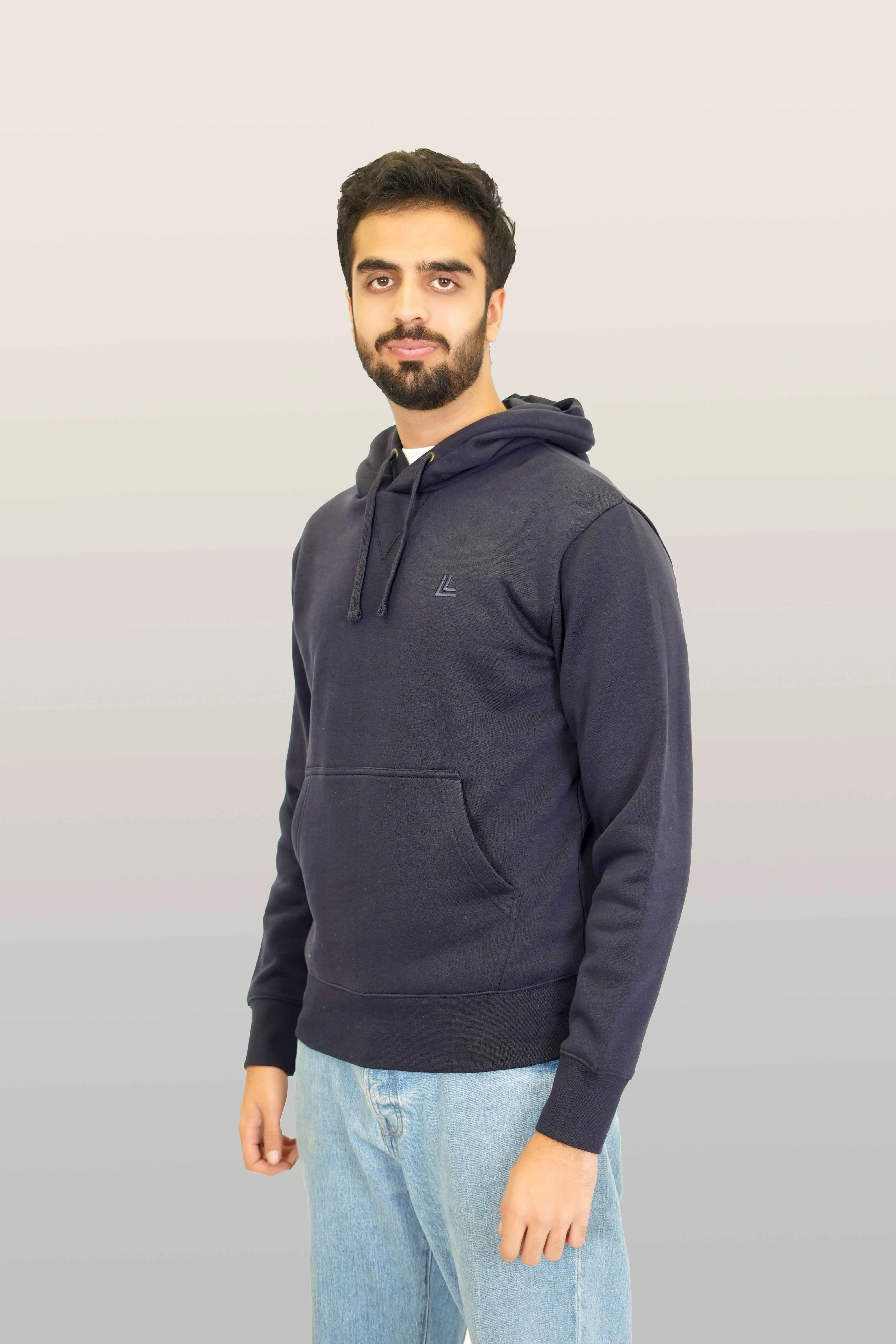 Pull Over Hoodie - Woolen Fleece Navy Blue Plain