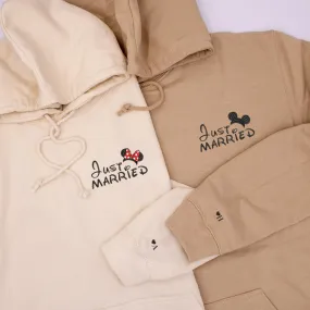 "Just Married" Couple Hoodies – Custom Matching Newlywed Partner Hoodies for Weddings and Honeymoons