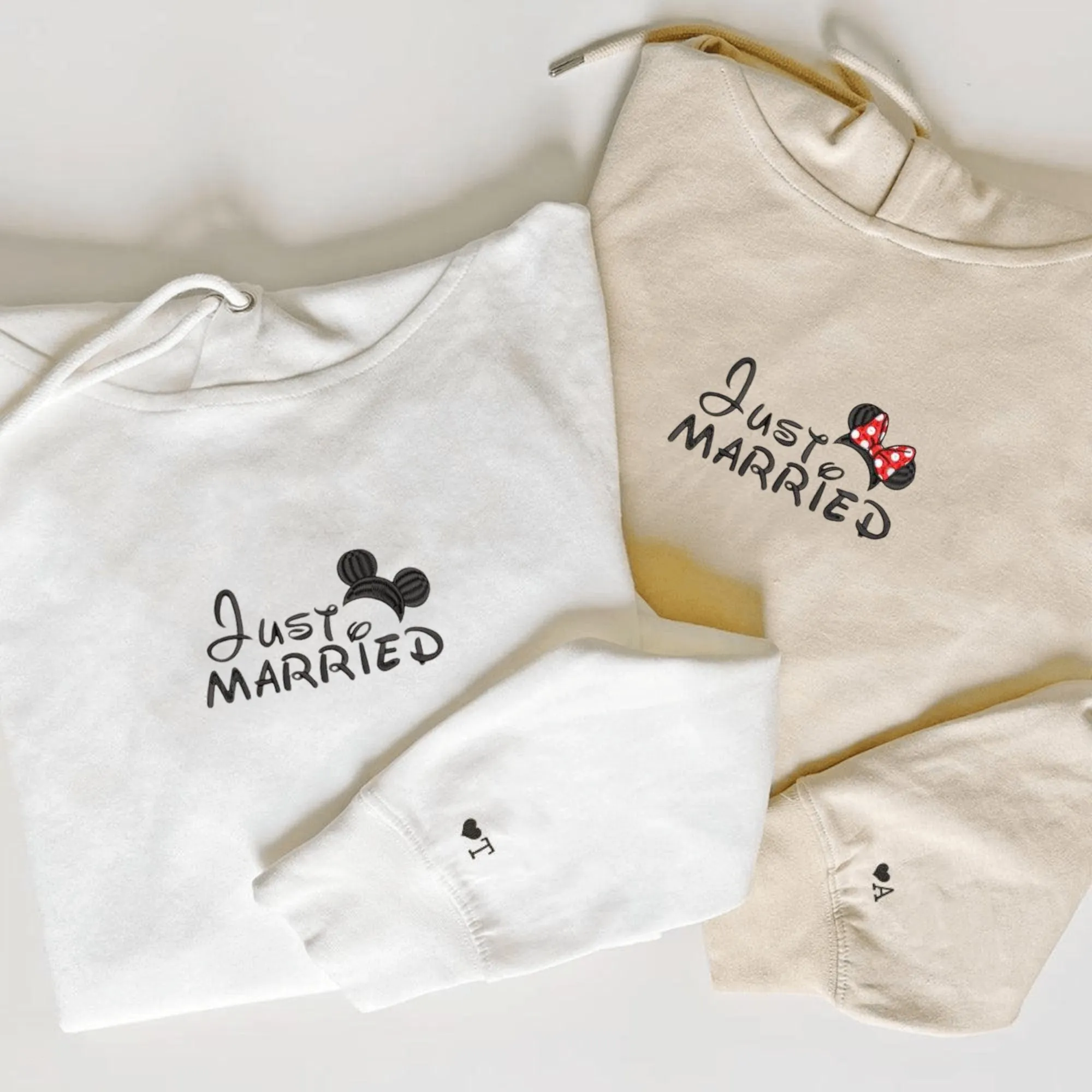 "Just Married" Couple Hoodies – Custom Matching Newlywed Partner Hoodies for Weddings and Honeymoons