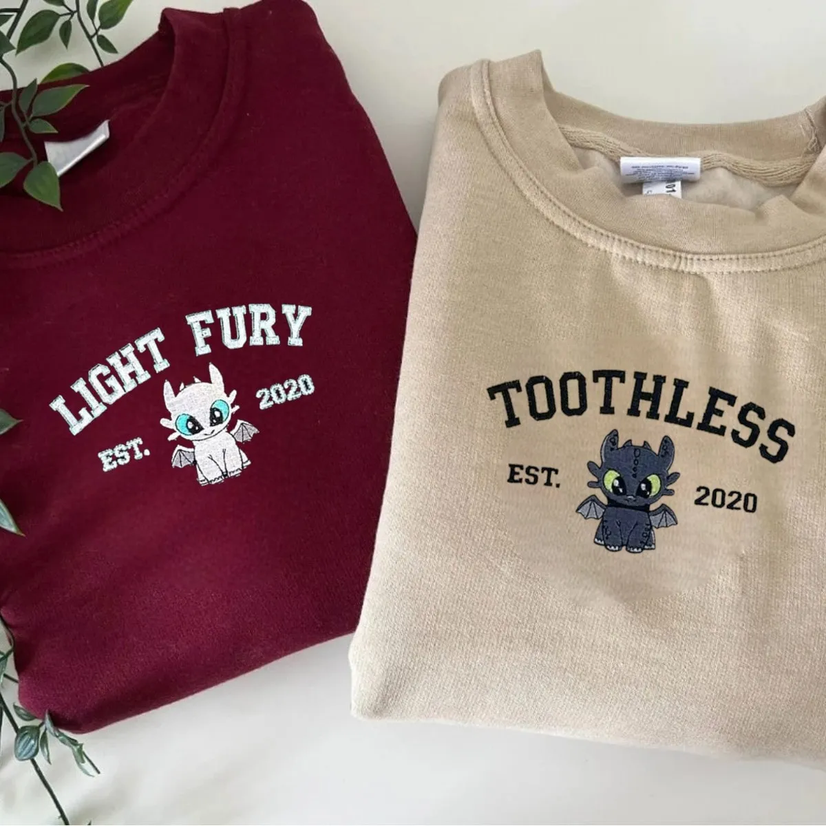 "Toothless And Light Fury Couple" Couple Matching Hoodies - Custom Embroidered Sweatshirts For Couples