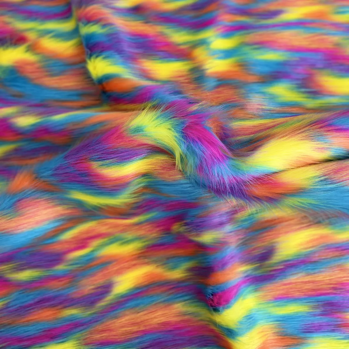 Rainbow Multicolor Ysidro Long Pile Faux Fur Fabric