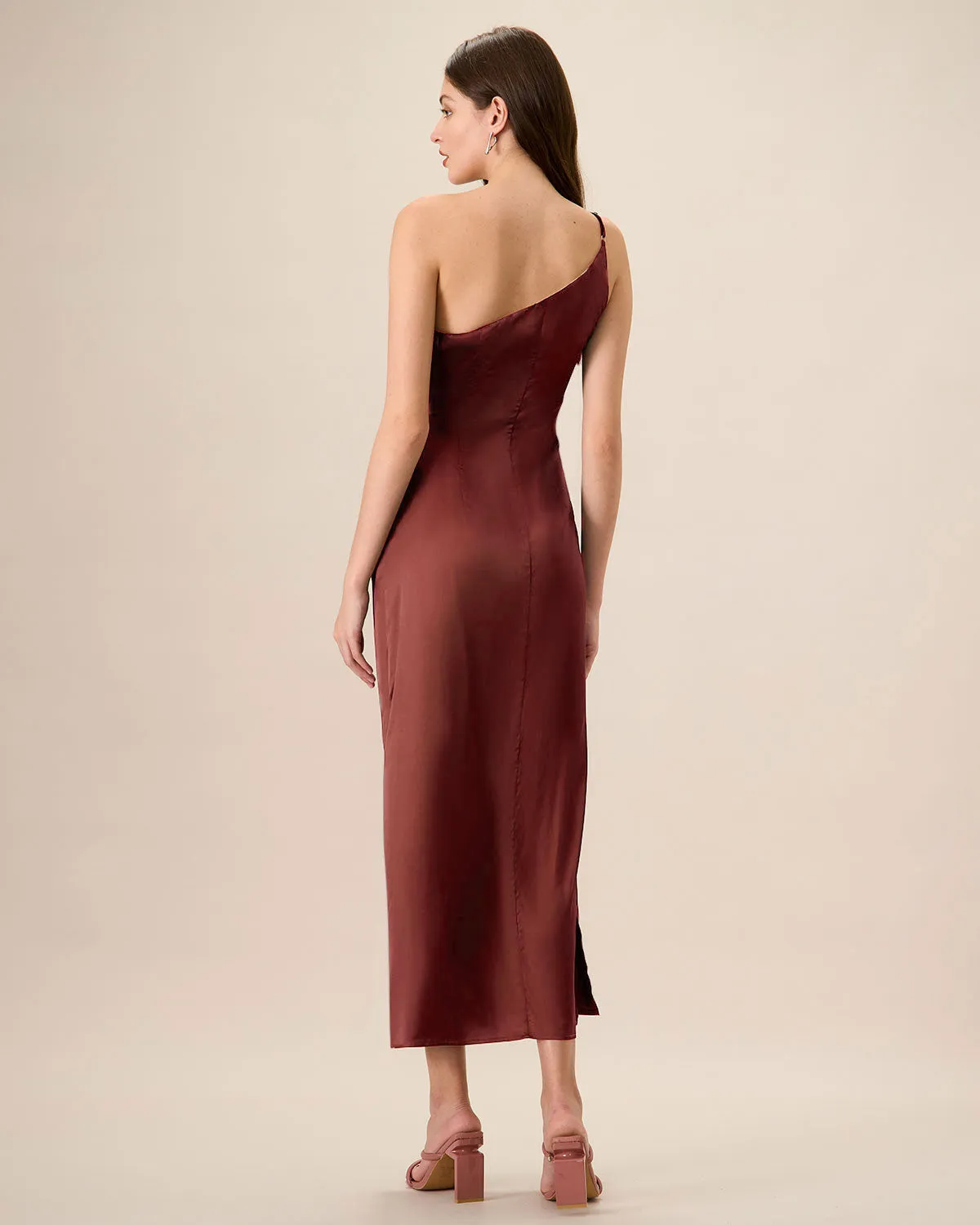 Red One-shoulder Satin Maxi Dress