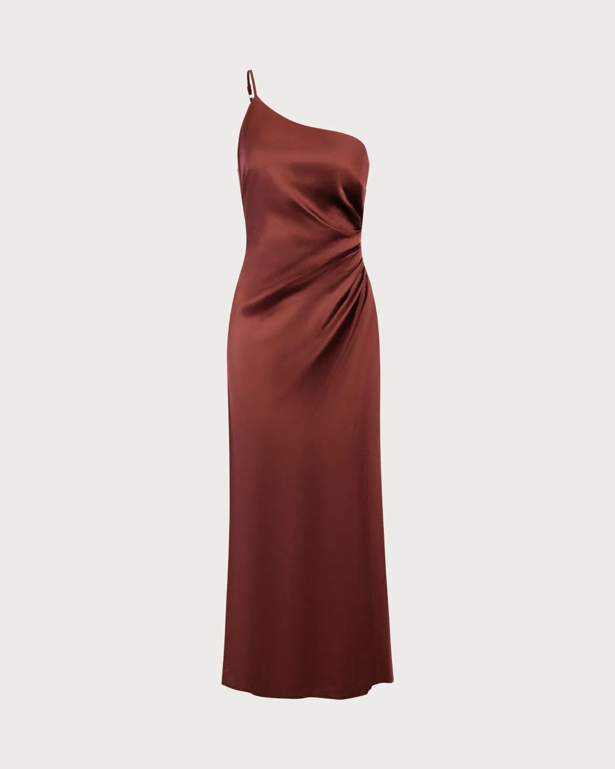 Red One-shoulder Satin Maxi Dress