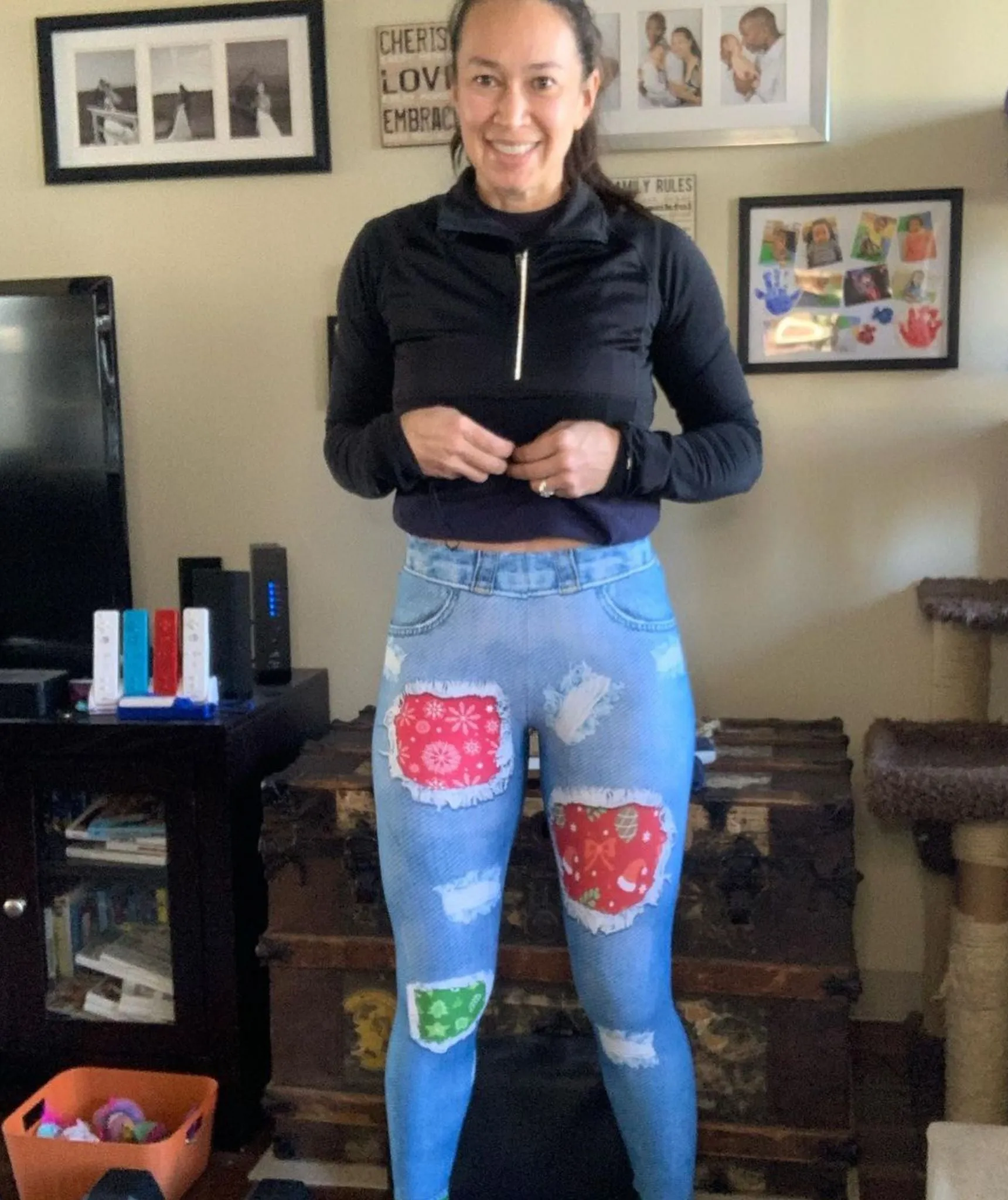 Ripped Denim Christmas Leggings