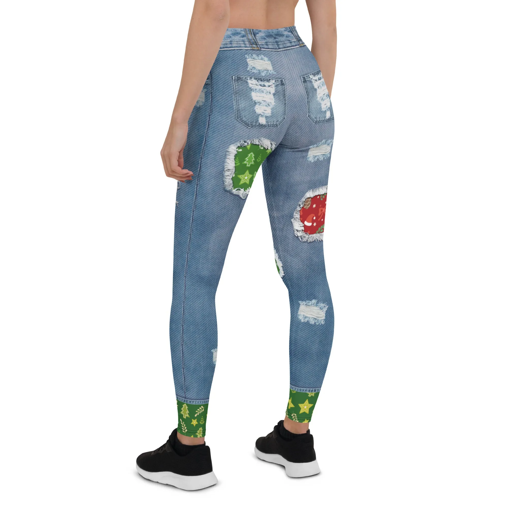 Ripped Denim Christmas Leggings