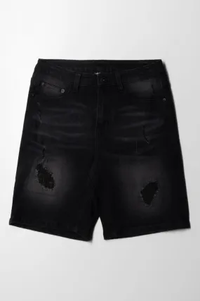 Ripped Denim Shorts Black