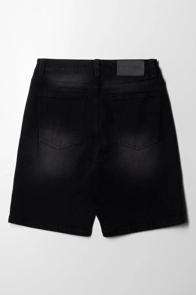 Ripped Denim Shorts Black