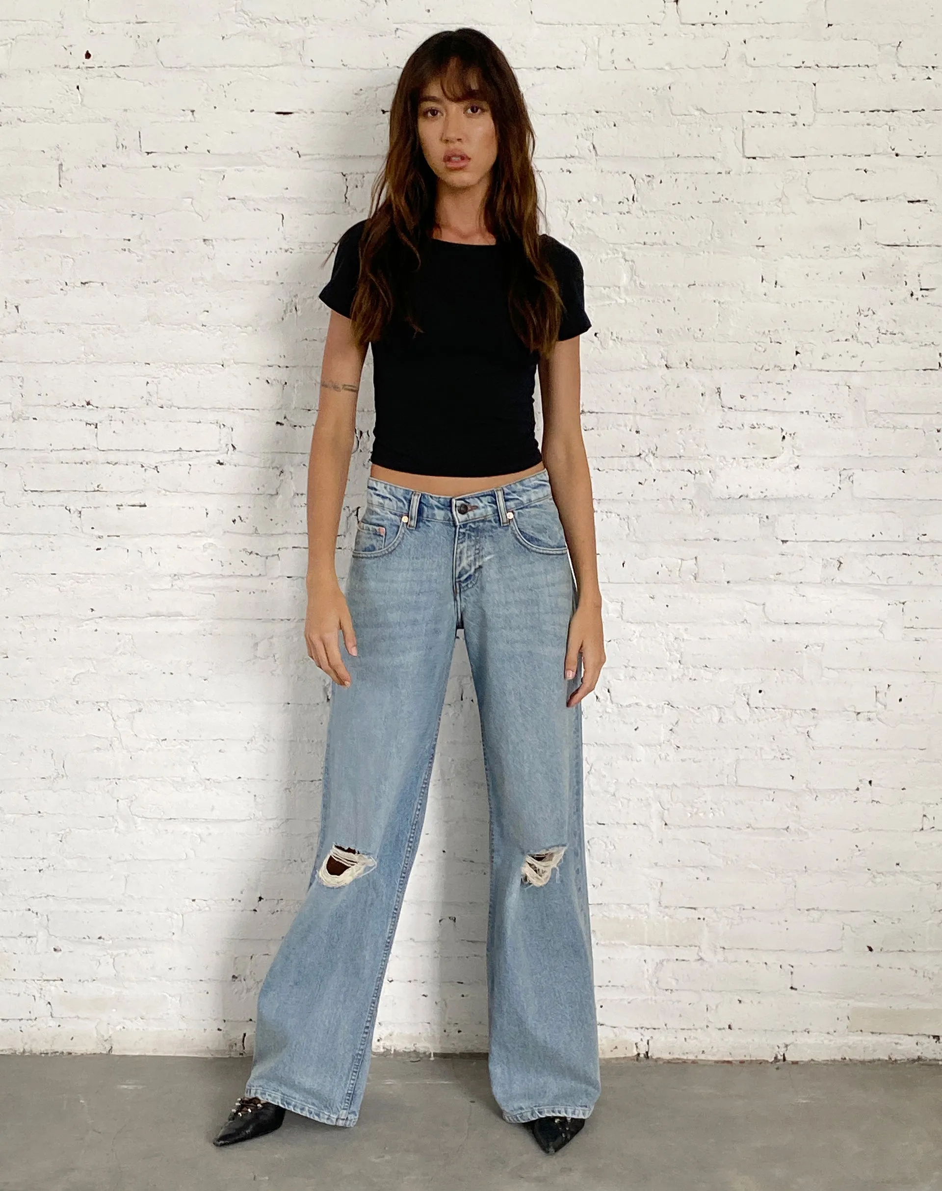 Ripped Roomy Extra Wide Low Rise Jean in Vintage Blue Wash