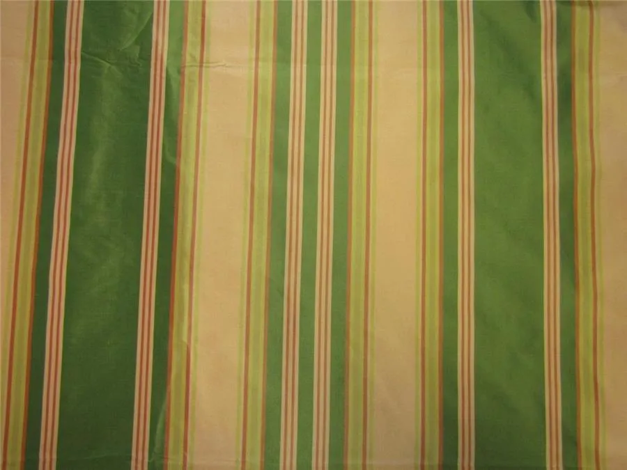 Silk Taffeta Fabric green x peach stripes TAFS156[2] 54&quot; wide