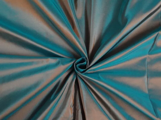 SILK TAFFETA FABRIC Iridescent Aqua Blue x Mango Shot colour 54&quot;TAF226[2]