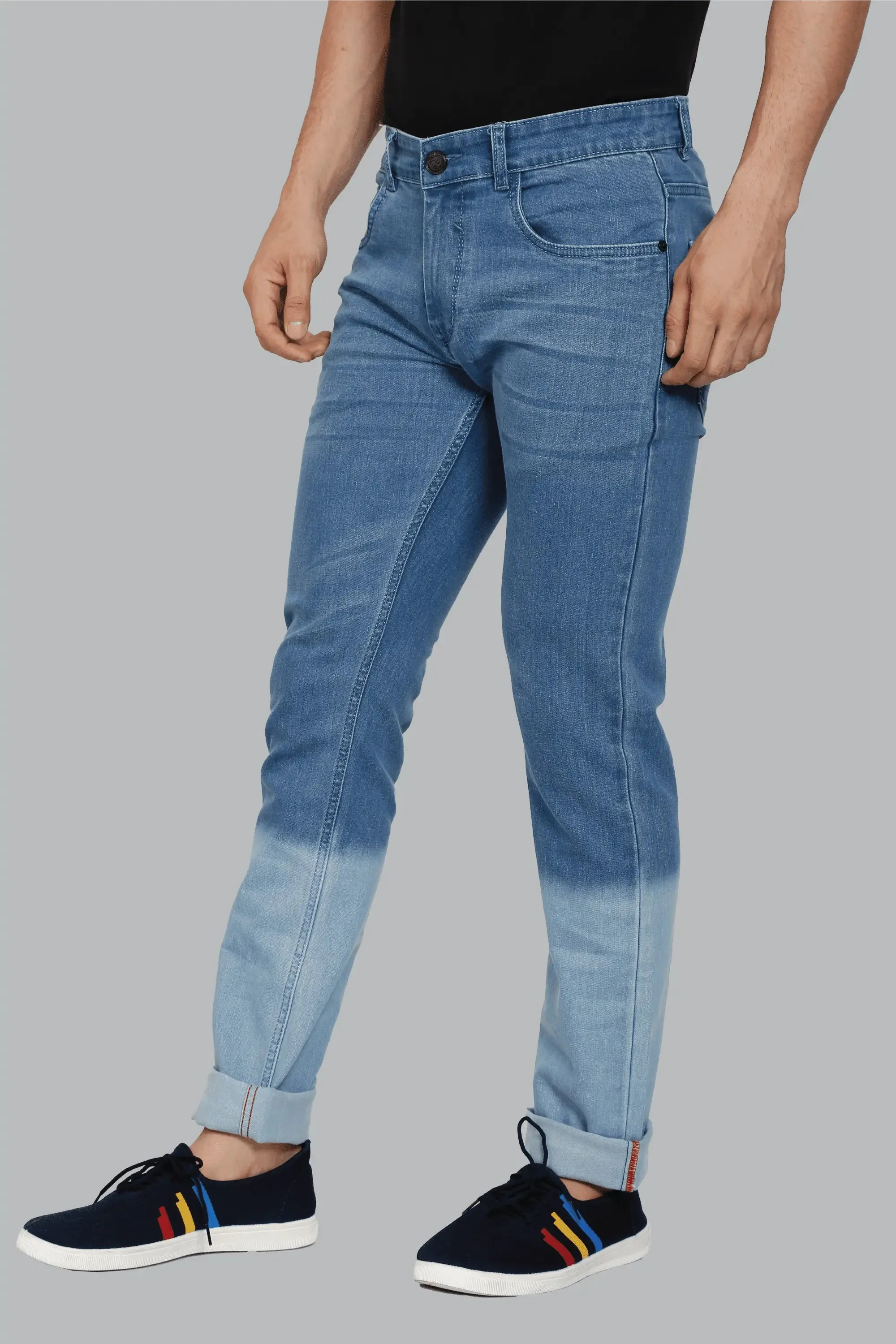 Slim Fit Blue Ombre Design Premium Denim Jeans For Men