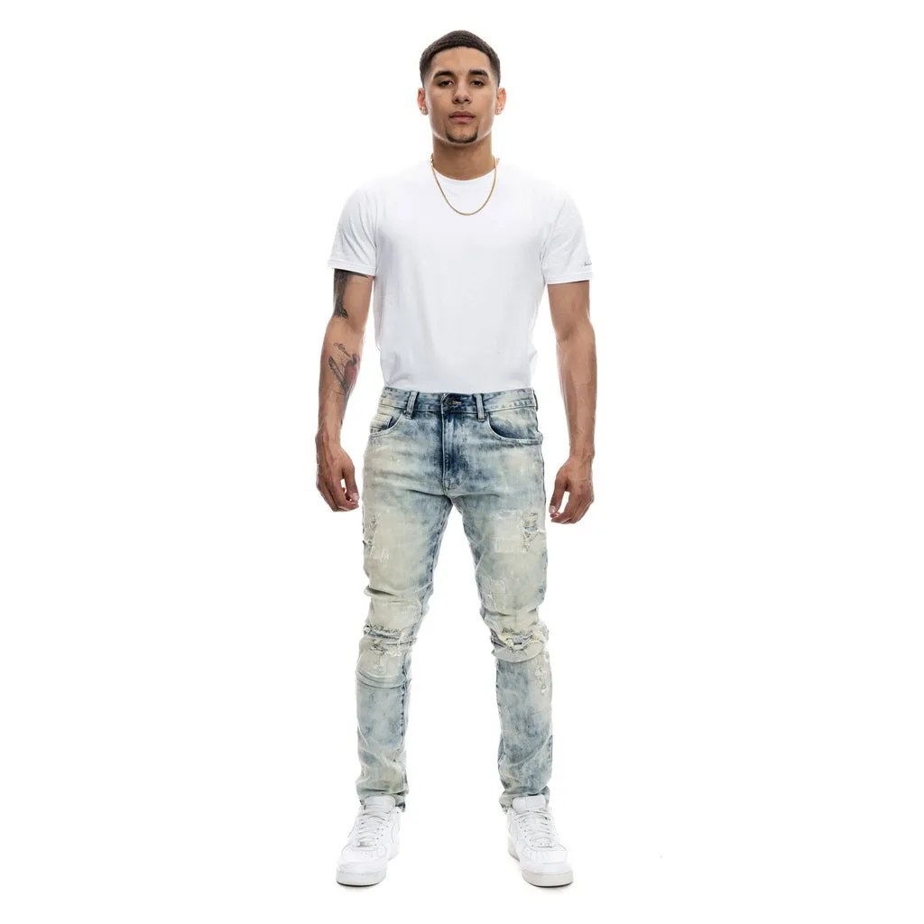 Slim Patched Washed Jeans - Mojave Blue