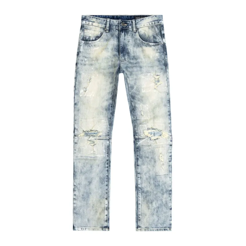 Slim Patched Washed Jeans - Mojave Blue