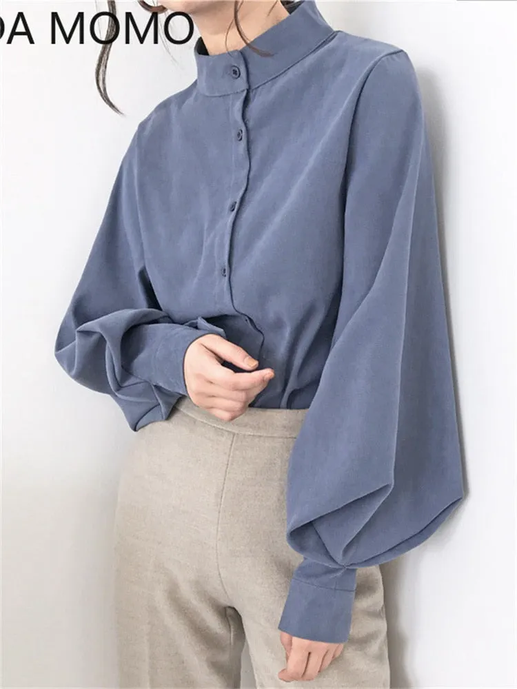 Stylish Lantern Sleeve Chiffon Office Blouse for Women