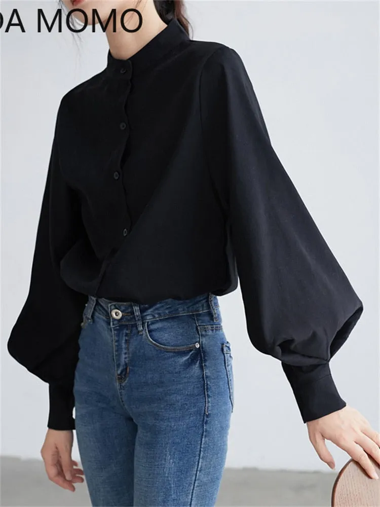 Stylish Lantern Sleeve Chiffon Office Blouse for Women