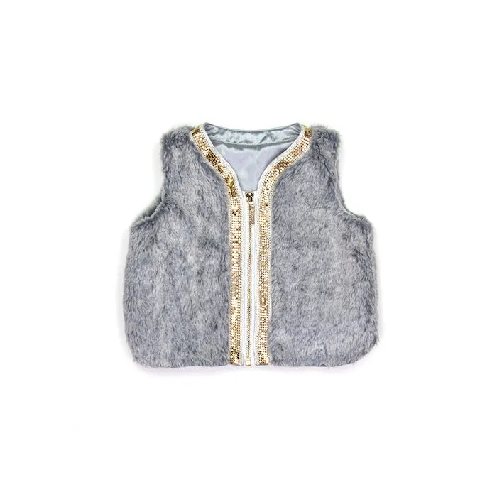 Sudo Mini Miss Molly Faux Fur Vest-Silver Haze