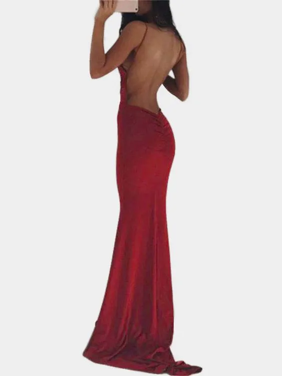 Wholesale Deep V Neck Sleeveless Backless Maxi Dresses