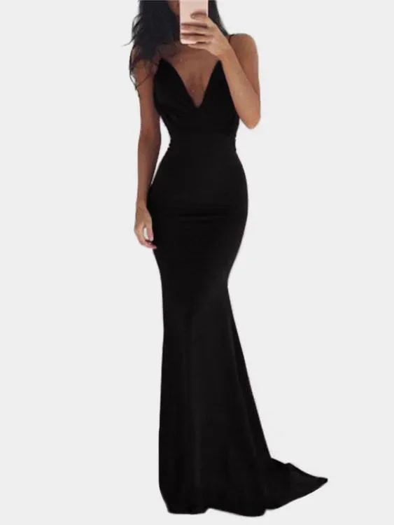 Wholesale Deep V Neck Sleeveless Backless Maxi Dresses