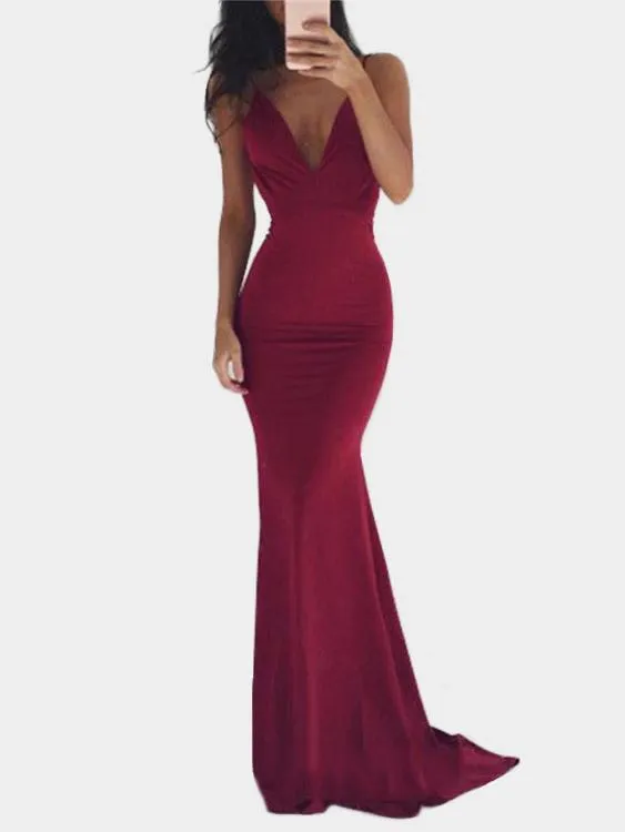 Wholesale Deep V Neck Sleeveless Backless Maxi Dresses