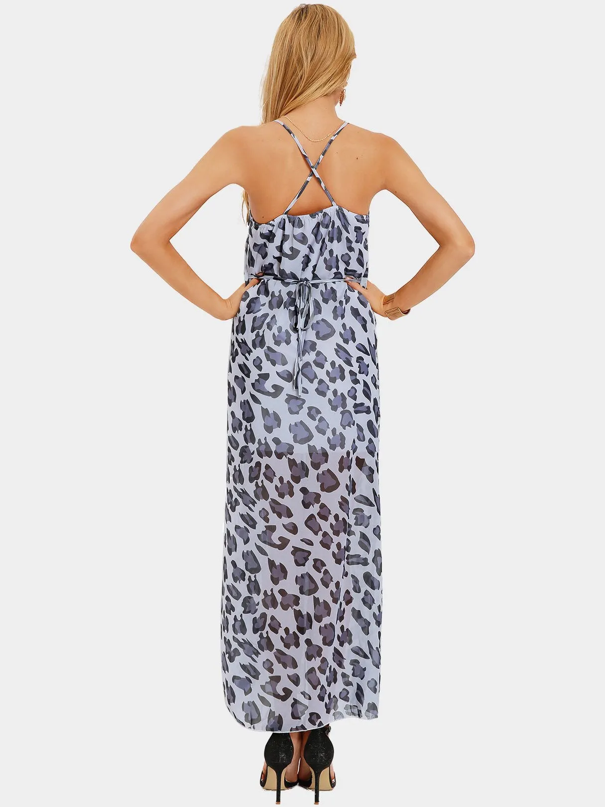 Wholesale Sleeveless Leopard Floral Print Maxi Dress