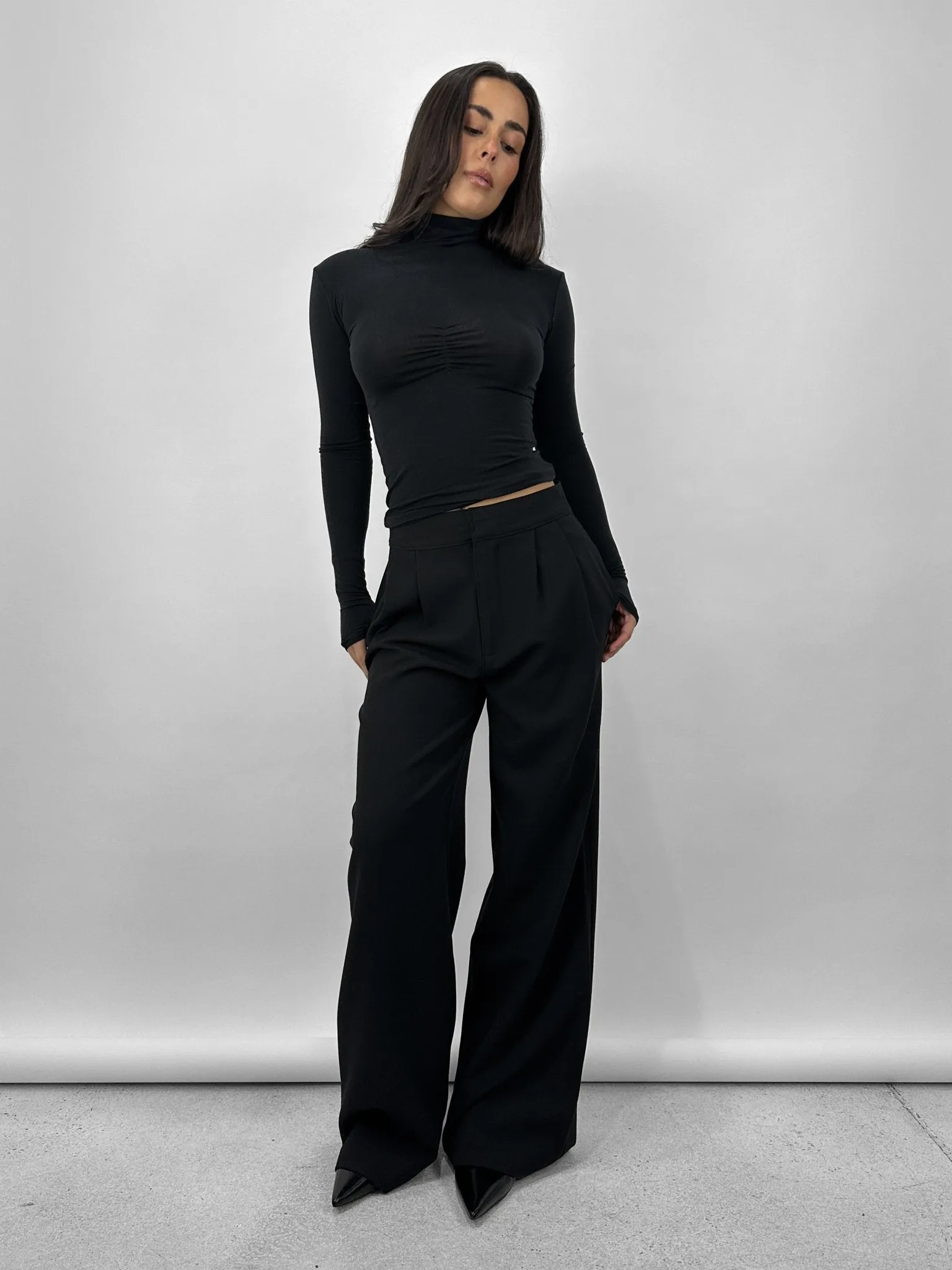 Wide Leg Pleated Trousers