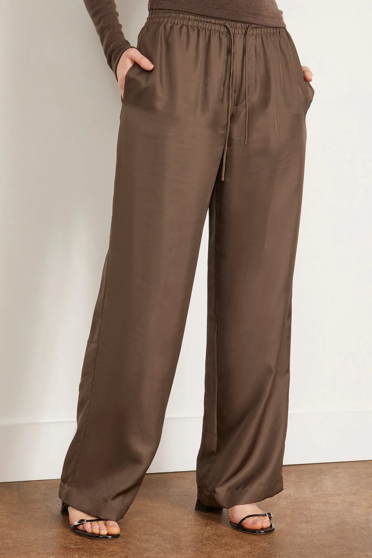 Wide Leg Silk Trousers in Earth