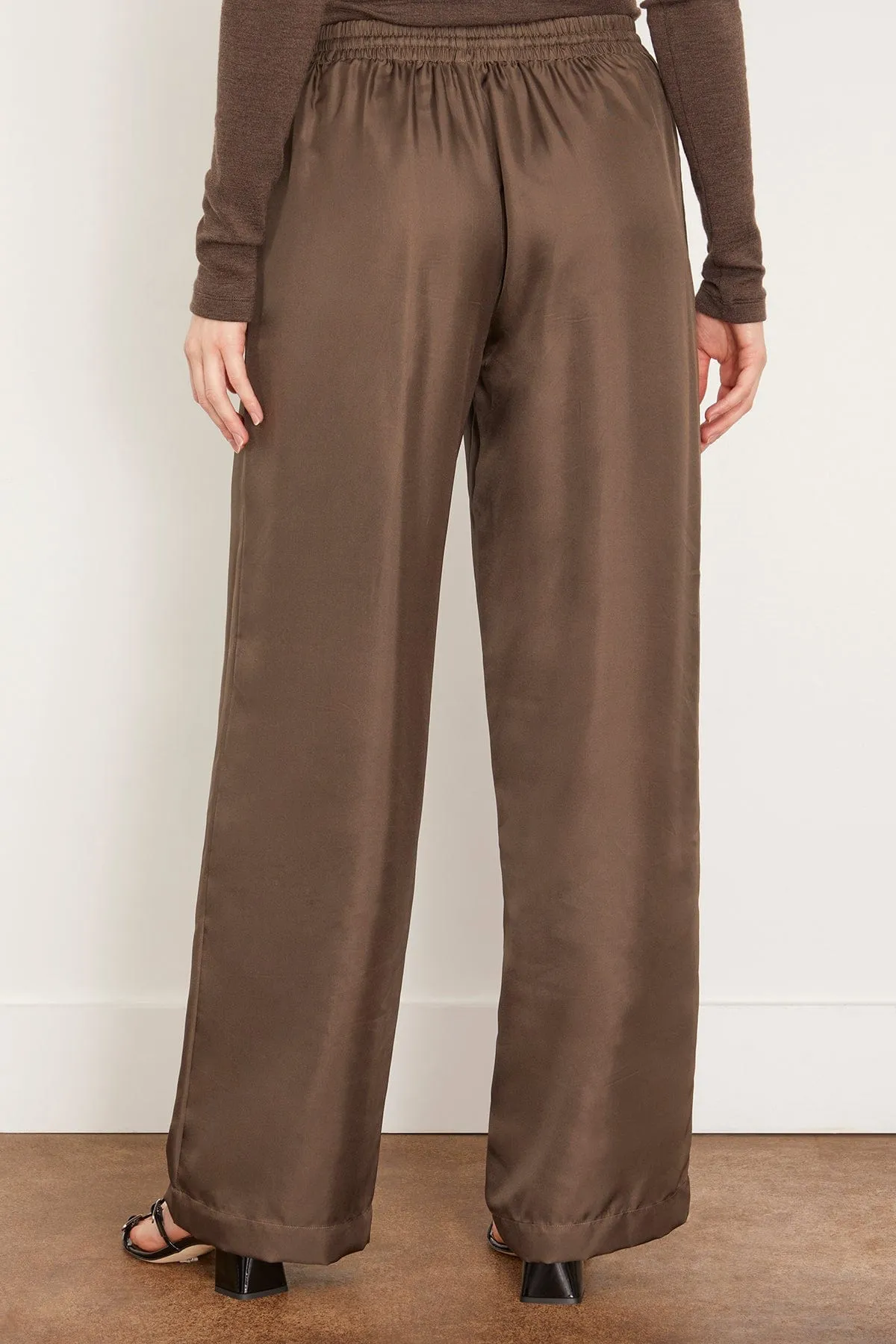 Wide Leg Silk Trousers in Earth