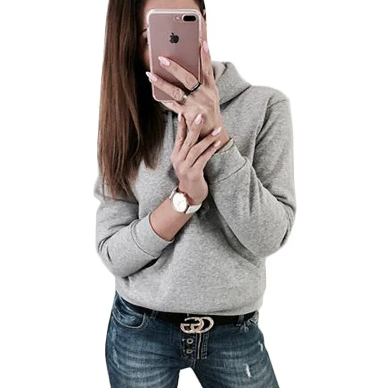 Winter Hoodies Women Long Sleeve Solid