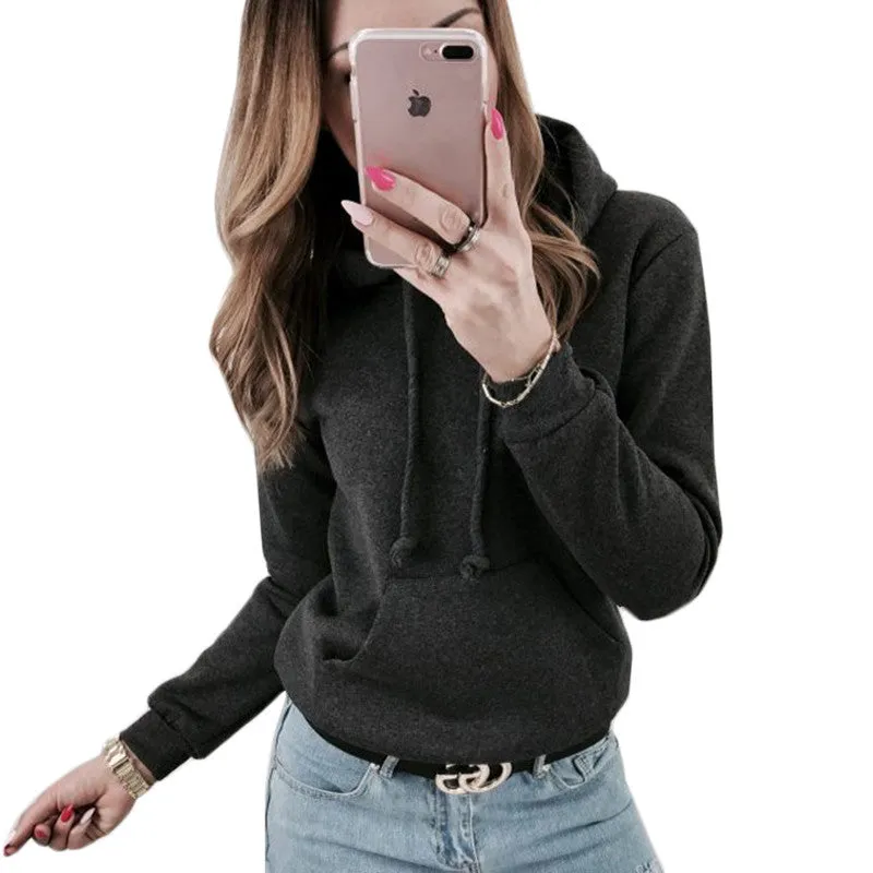 Winter Hoodies Women Long Sleeve Solid