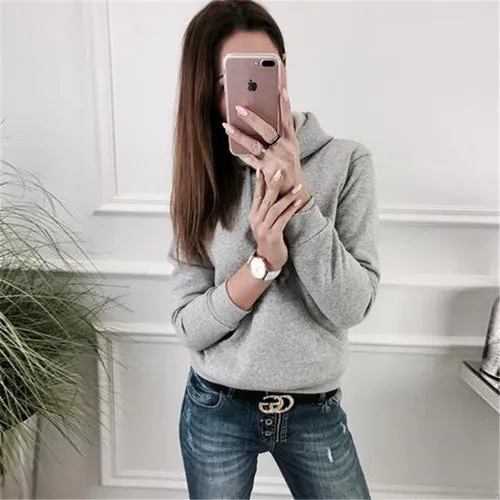 Winter Hoodies Women Long Sleeve Solid