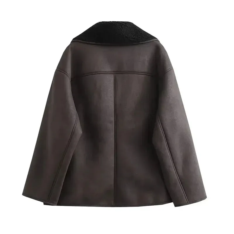 Women's Elegant Cape-Like Faux Leather Jacket