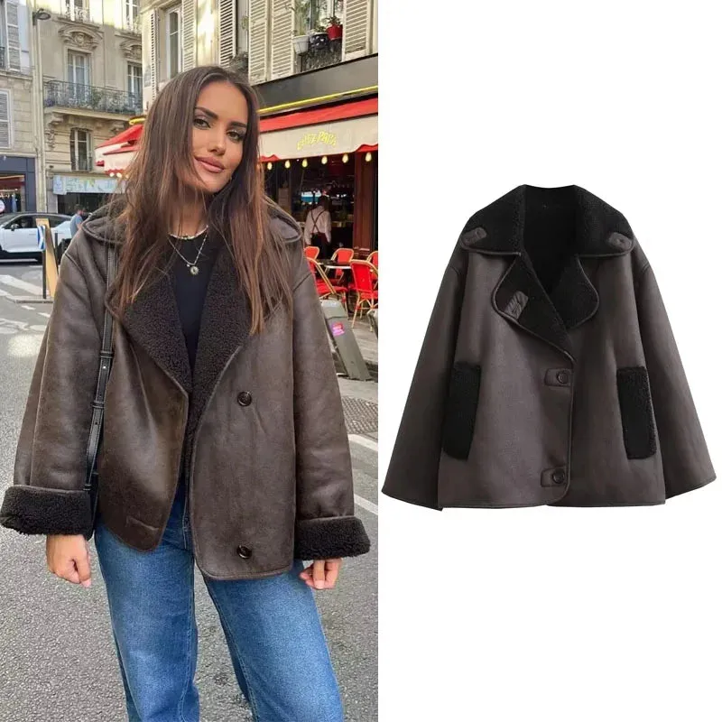 Women's Elegant Cape-Like Faux Leather Jacket