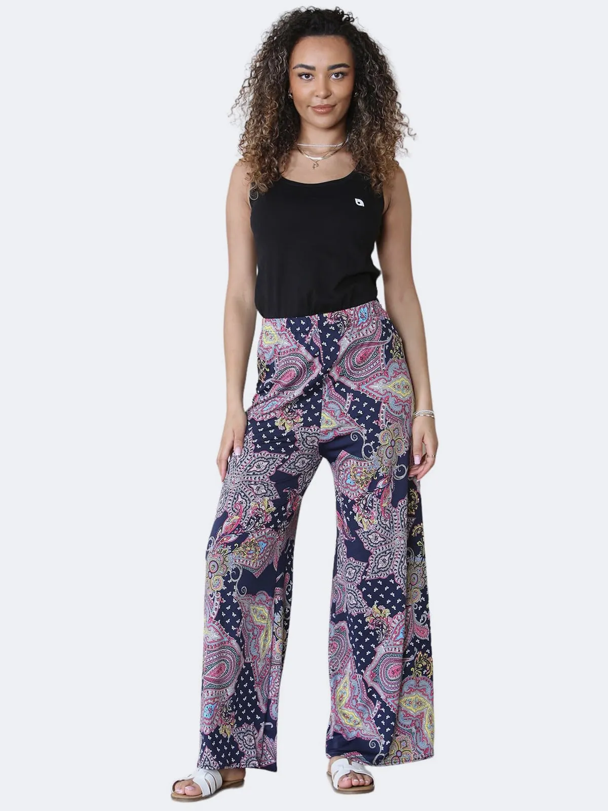 Women's Floral Paisley Print Wide Leg Palazzo Trousers