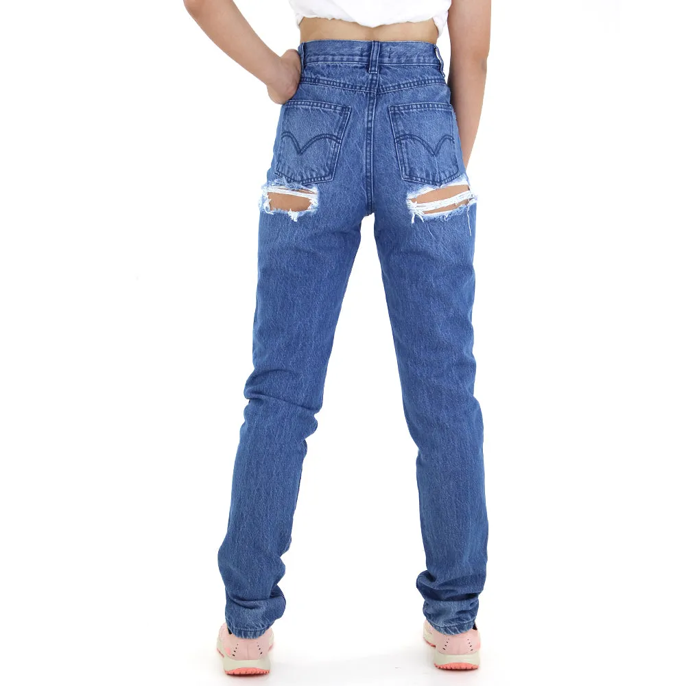 Women's Ripped Back Regular Jeans,Blue