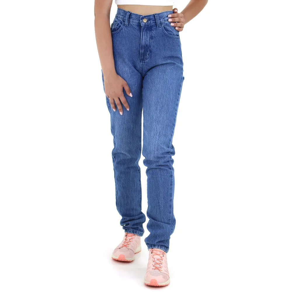 Women's Ripped Back Regular Jeans,Blue