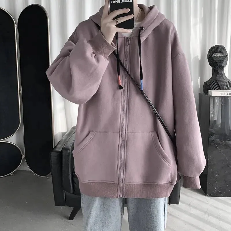 xiangtuibao Spring Trend Japanese Oversized Casual Zipper Hoodies Retro Solid Color Streetwear Men Harajuku Loose Casual Fashion Jackets