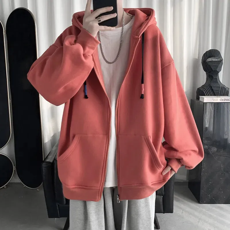 xiangtuibao Spring Trend Japanese Oversized Casual Zipper Hoodies Retro Solid Color Streetwear Men Harajuku Loose Casual Fashion Jackets